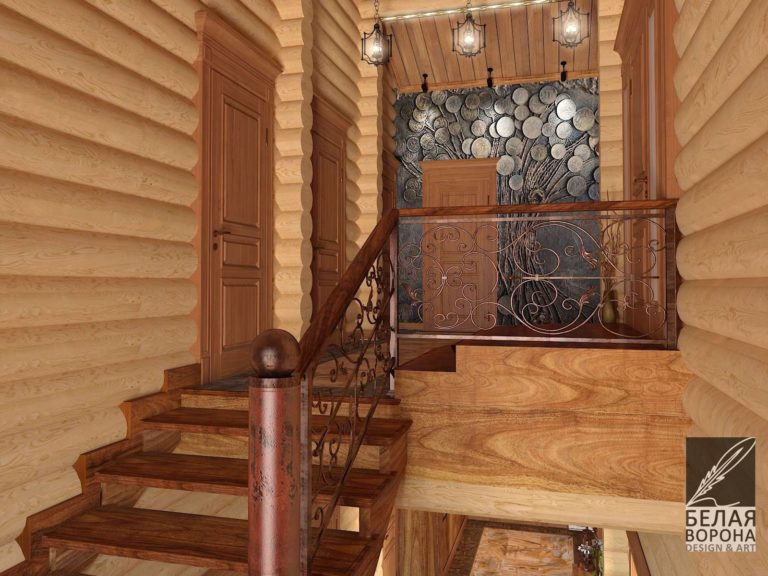 Дизайнерский проект лестница в деревянном доме